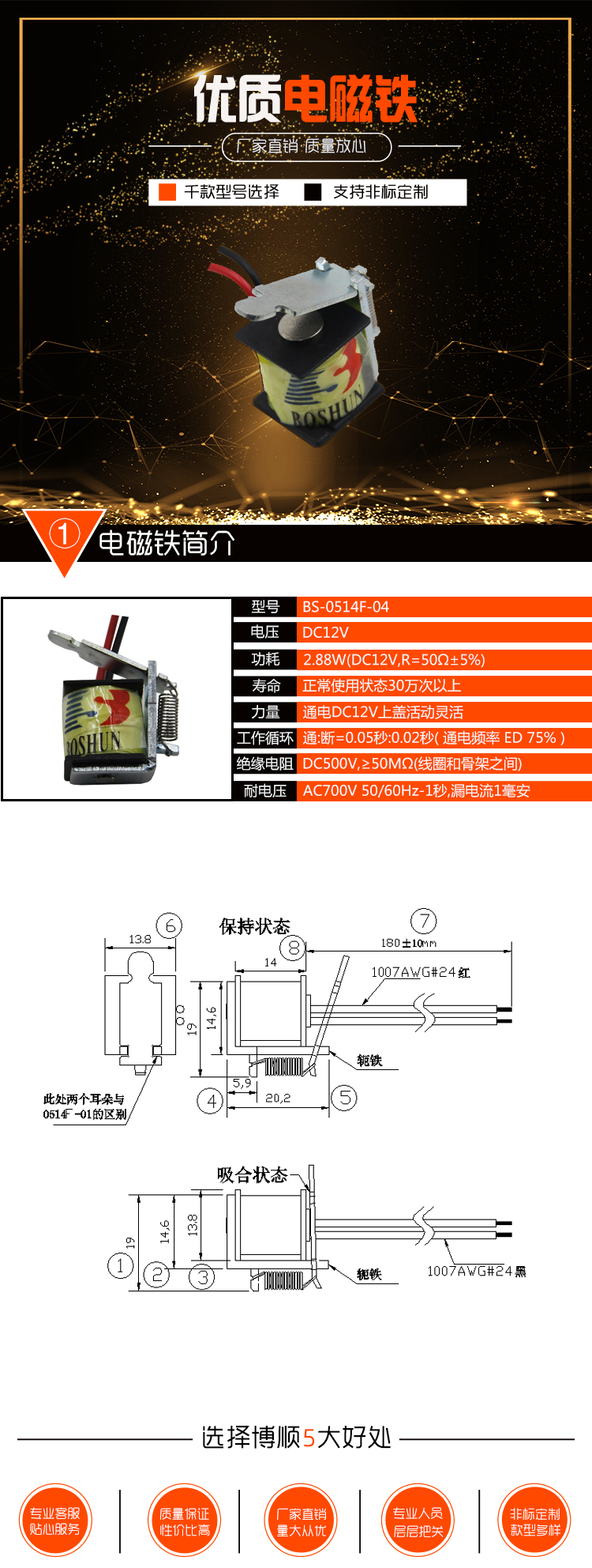 環衛汽車安全帶電磁鐵 BS-0514F-04